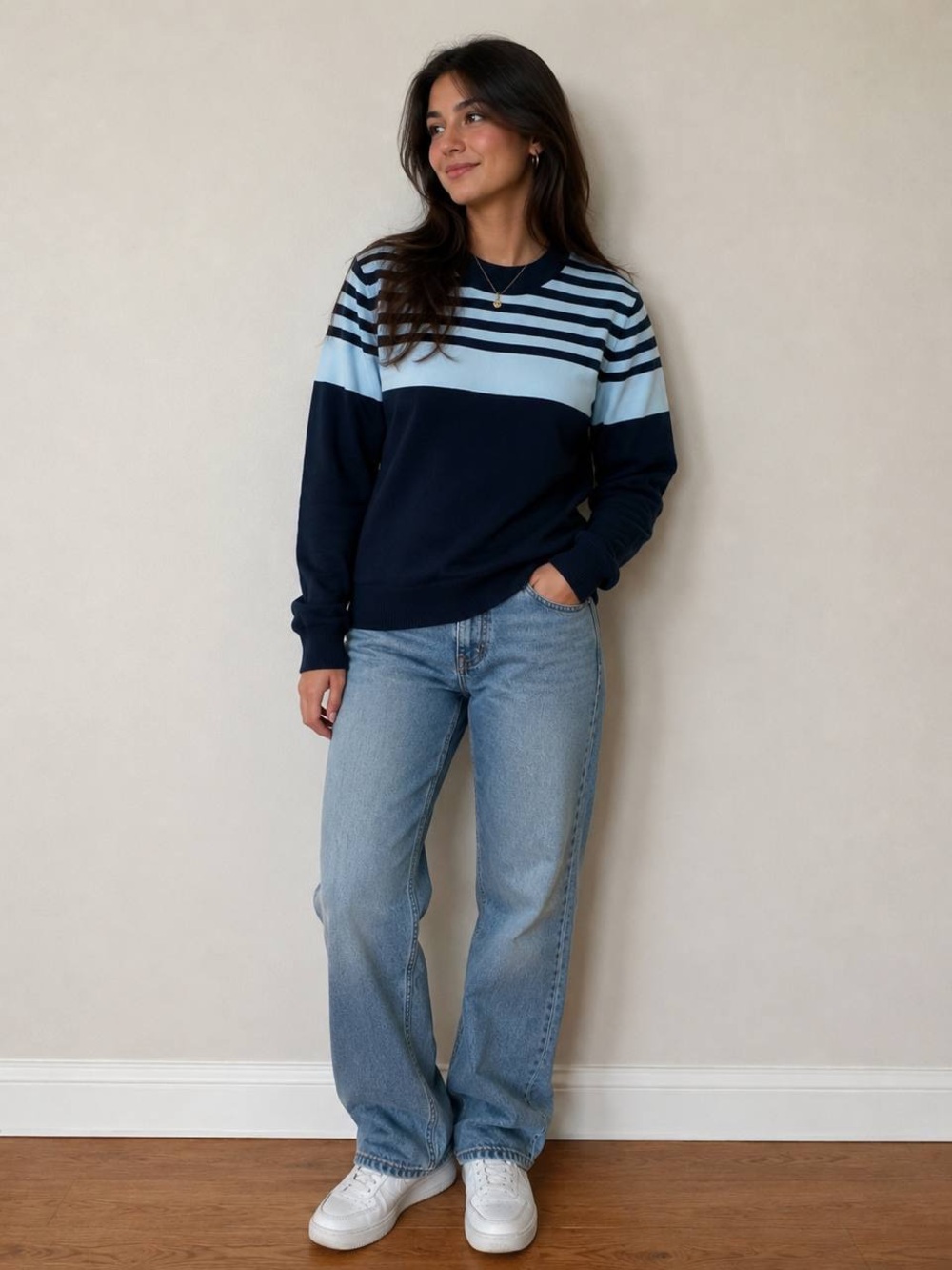 Joe Fresh Navy & White Striped Crewneck Sweater